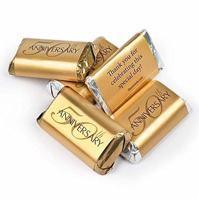 34ct 50th Anniversary Assorted Chocolate Miniatures by Just Candy - Hershey's Golden Candy for 50th Anniversary Party Favors Decorations Candy Buffets