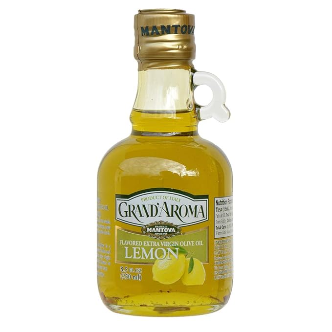 Mantova Grand’Aroma Lemon Flavored Extra Virgin Olive Oil made in Italy cold-pressed 100% natural heart-healthy cooking oil perfect for salad dressing pasta garlic bread meats or pan frying 8