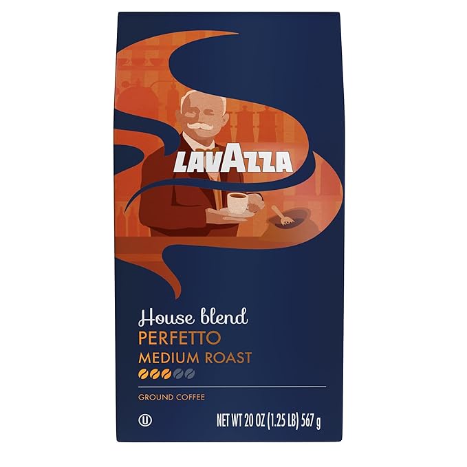Lavazza Perfetto Ground Coffee Blend Dark Roast 20 Ounce Caramel flavor with Dark and Velvety Texture 100% Arabica (Pack of 2)