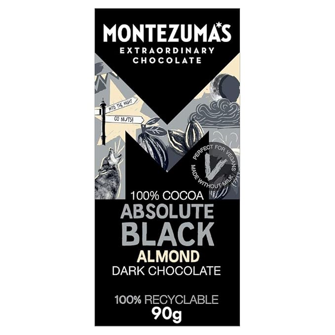 Montezuma's Absolute Black Chocolate With Almonds 90g (Pack of 6)