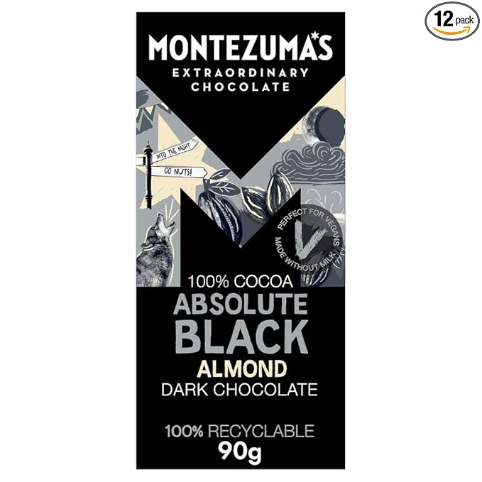 Montezuma's Absolute Black Chocolate With Almonds 90g (Pack of 12)
