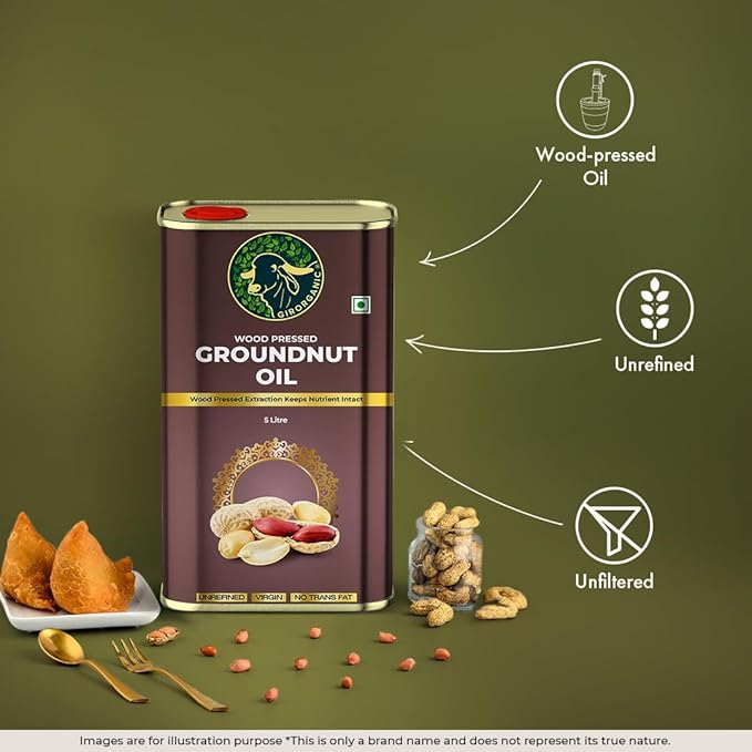 GirOrganic Peanut Oil | Natural Kolhu Wood Pressed | 169oz (Kacchi Ghani/Cold Pressed Peanut Oil) (169 oz)