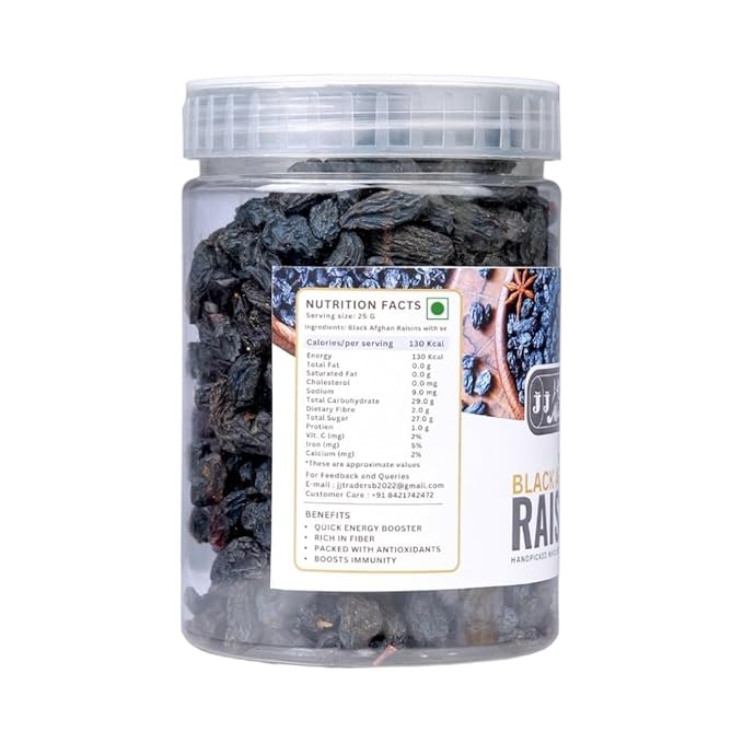 Natural Afghan Black Dried Fresh Raisins Seeded Premium Quality ready to eat Black seeded Raisin (Pack Of 1 (250 Gram))