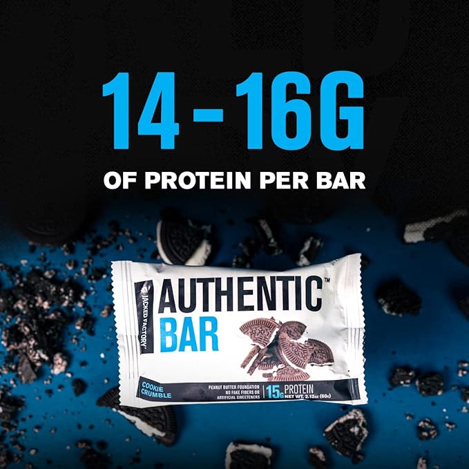 Authentic Bar Cookie Crumble Protein Bars - Tasty Meal Replacement Energy Bars w/ 15g Whey Protein Isolate Natural Sugars from Pure Honey Healthy Fat Peanut Butter Foundation - 12 Pack