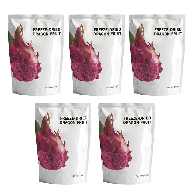 Wise Harvest Freeze-Dried Dragon Fruit – Five 1oz Packs | Single Ingredient Snack | 100% Real Fruit No Sugar Added Just Crunch | Healthy Vegan Gluten-Free Snack for Kids &amp Adults