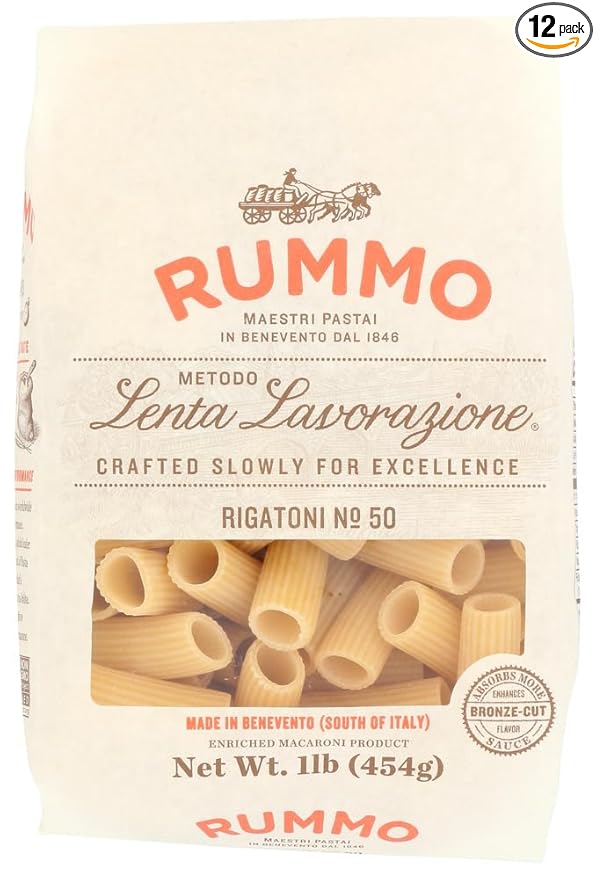 Rummo Rigatoni Pasta N.50 - Rigatoni Noodles Italian Tube Bronze Cut Durum Wheat - 16 Ounce (Pack of 12)