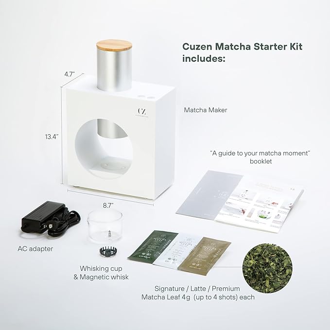 Matcha Maker Starter Kit an Innovative At-home Matcha Machine that Produces Freshly Ground Matcha from Organic Shade-grown Japanese Tea Leaves (White)