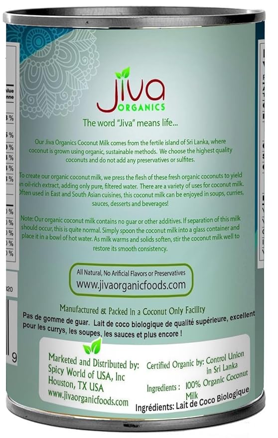 Organic Coconut Milk 13.5 Ounce (Pack of 12) - Unsweetened Premium FULL 18% Fat Vegan Paleo No Guar Gum BPA Free Keto Friendly by Jiva Organics