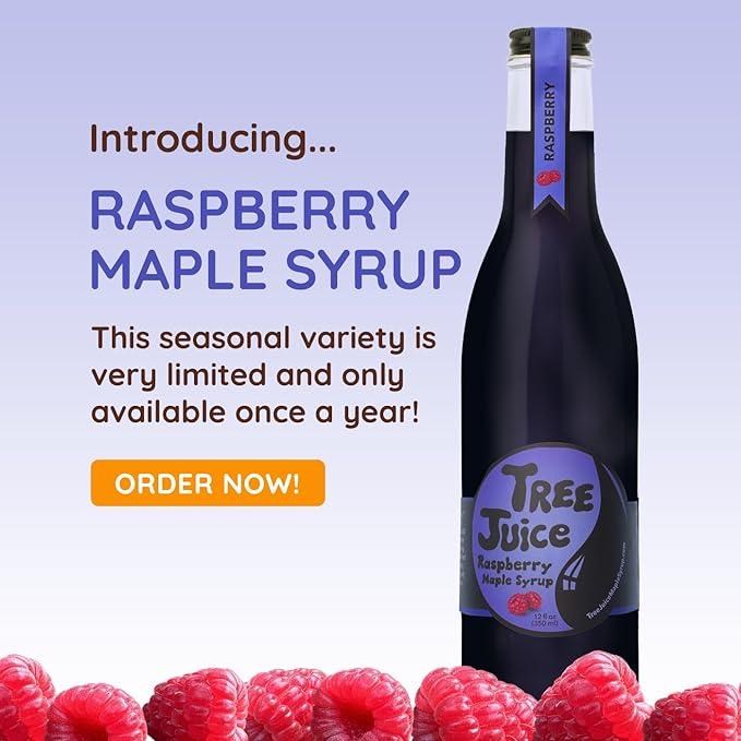 Tree Juice Raspberry Maple Syrup | All Natural Non GMO Vegan Gluten Free Vegetarian Paleo | 12 Ounce Bottle