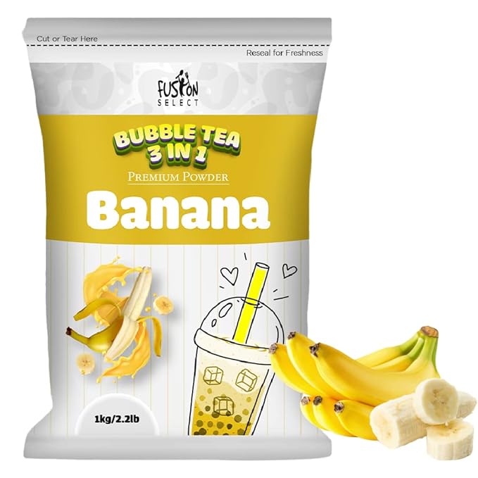 Fusion Select 2.2lb Banana MilkTea Powder For Bubble Tea Boba Tea 3-in-1 Drink Powder with Cream &amp Sugar Smoothies - Instant Pre-Mixed Beverage for Hot or Cold Blends or Yummy Frappes