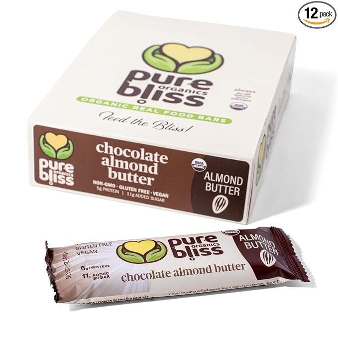Organic Real Food Bar (Chocolate Almond Butter) Non-GMO Gluten Free Vegan Nutrition Bars Energy Bars Super Food Simple Ingredients Best Tasting Healthy Snack Breakfast Bars Dairy Free Soy Fr