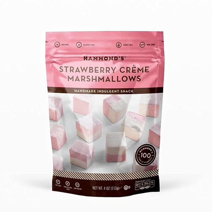 Hammond’s Candies Gourmet Marshmallows – Strawberry Creme | Great for Snacking Hot Chocolate S’mores Baking | Gluten-Free Kosher Handcrafted in the USA | 2 Pack