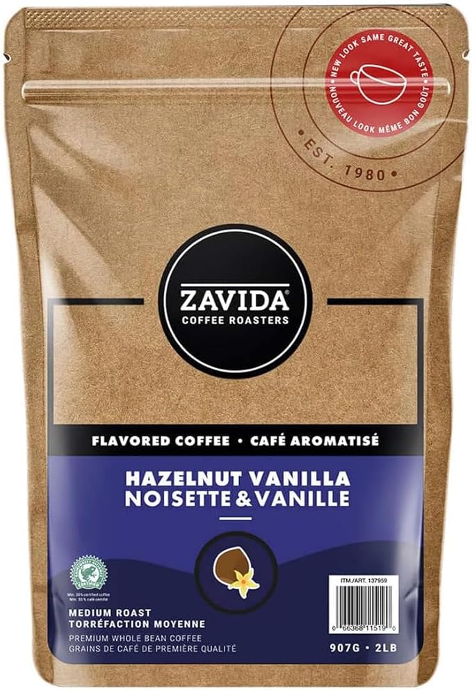Zavida Premium Hazelnut Vanilla Whole Bean Coffee 2 LB