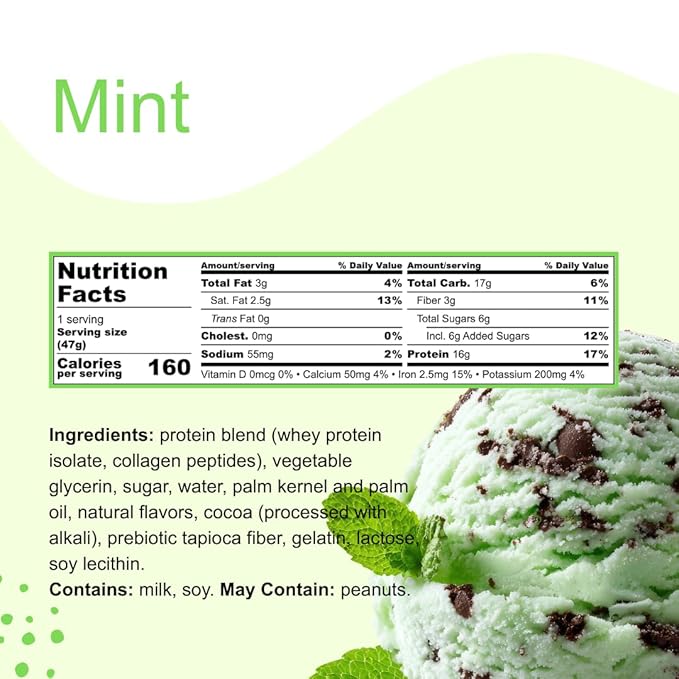 melō protein bars (12 count Mint)- high protein low sugar fluffy marshmallow-like center gluten free snack with no artificial sweeteners