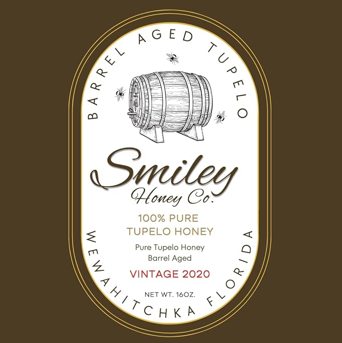 Smiley Honey Barrel Aged Tupelo Honey Vintage 2020 Aged 5 Years in Kentucky Owl Bourbon Barrels Exclusive Run (16oz Barrel Aged Tupelo Honey)