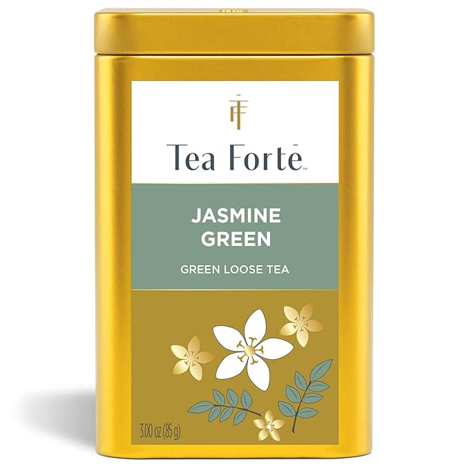 Tea Forte Jasmine Green Premium Loose Leaf Caffeinated Green Tea Blend Canister Makes 35-50 Cups