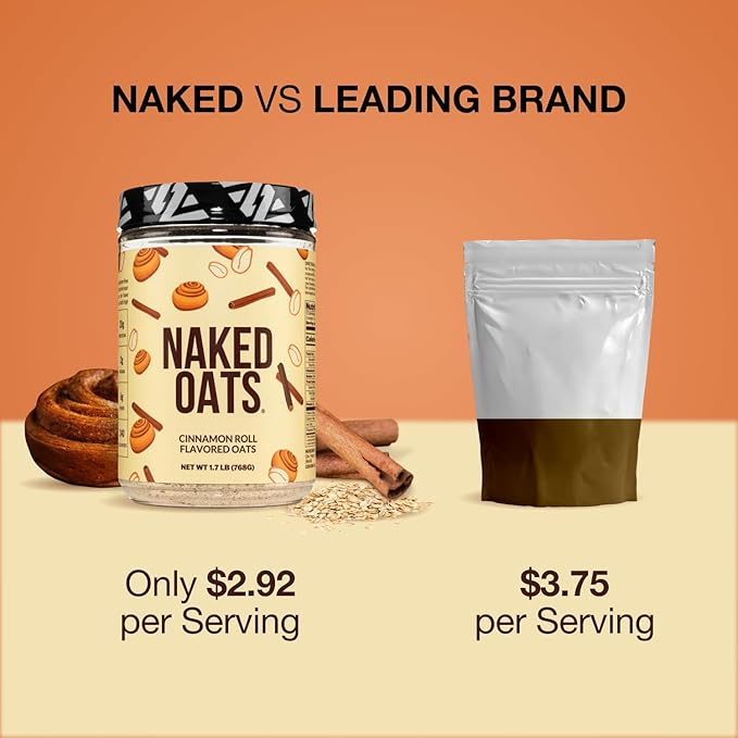 Naked Oats - Cinnamon Overnight Oats 20g Whey Protein Gluten-Free Oatmeal Instant Breakfast or Shake High Protein Oatmeal High Fiber Breakfast Shake Non GMO No Soy - 12 Servings