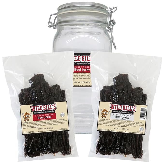 Wild Bill's Mixed Beef Jerky Two-Bag Starter Kit (1 bag Hickory 1 bag Peppered and 1 jar)