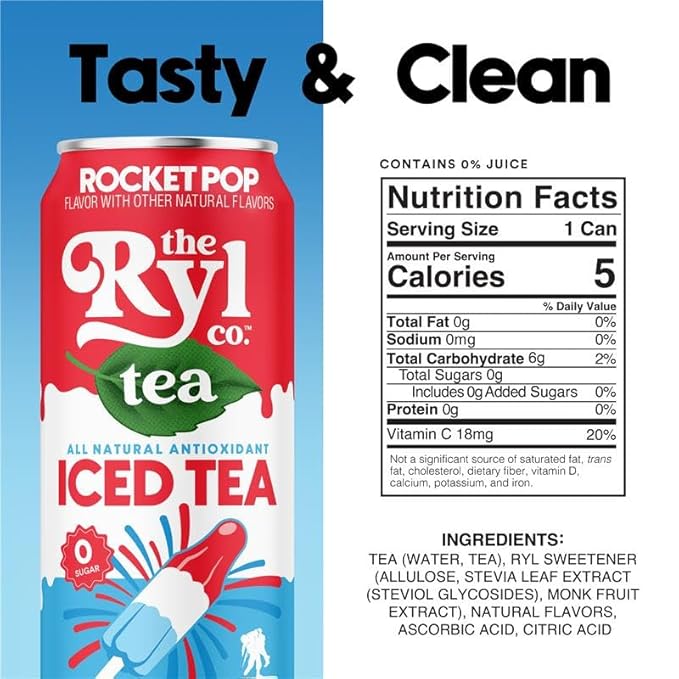 Ryl Iced Tea Rocket Pop Antioxidant Superblend Zero Sugar Low Carb Zero Calorie Iced Tea 16.0 Fl Oz (12-Pack)