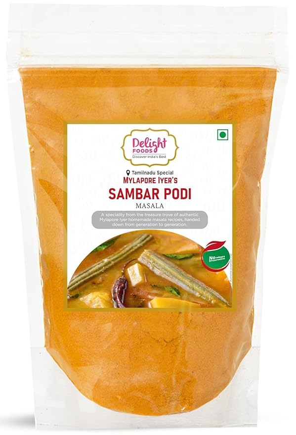 Delight Foods Mylapore Iyer's Sambar Podi 350g - Ready Masalas and Podi | Mixed Spices | Tamil Nadu Special | NO PRESERVATIVES