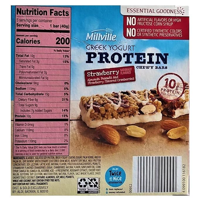 Protein Bars 2-Pack – 10g Protein Greek Yogurt Dipped Strawberry &amp Mixed Berry with Almonds &amp Peanuts No Artificial Flavors or Preservatives 10 Chewy Healthy Indulgent Granola Bars