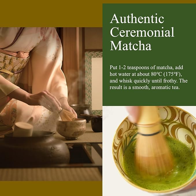 JEAU CHAU Premium Uji Matcha Powder from Kyoto Japan (3.5oz/100g. 50 servings per bag) Vivid Green Ceremonial Quality Taste for Lattes &amp Baking