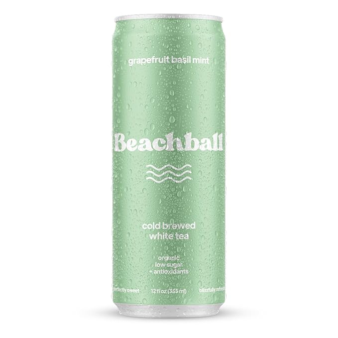 Beachball Organic Grapefruit Basil Mint Iced Tea – Low Sugar Low Calorie No Artificial Sweeteners Vitamin C 12-Pack 12oz Cans