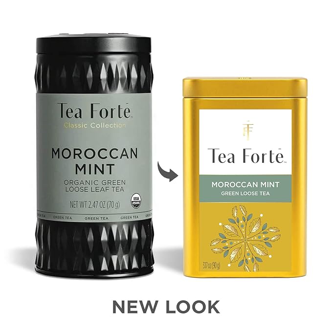 Tea Forte Moroccan Mint Premium Loose Leaf Caffeinated Green Tea Blend Canister Makes 35-50 Servings