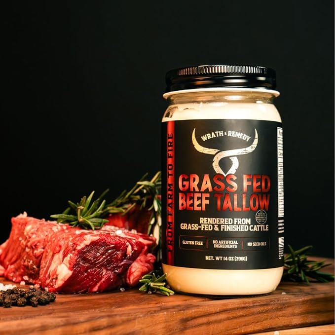 Wagyu &amp Grass-Fed Beef Tallow for Cooking (14 oz - Pack of 2) — US-Made 100% Pure Cooking Tallow Rich Flavor — Beef Tallow for Frying Searing Baking (S.P ~400°F) — Keto Paleo Carnivore Frien