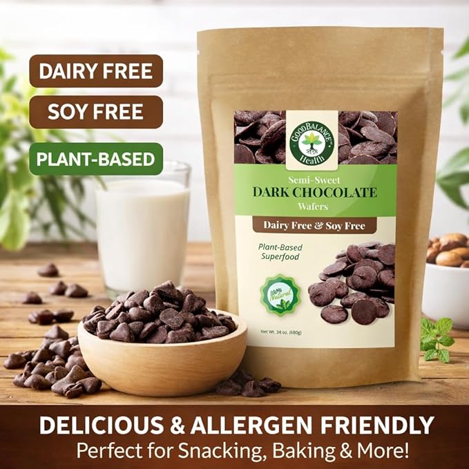 Good Balance Health Dark Chocolate Wafers Semi Sweet Dairy Free Soy Free Melting Chocolate for Deserts Baking Fondue Dipping Decorations 1 Resealable Bag 24oz total