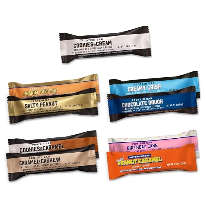 Protein Bar Variety Pack Sampler - 9 count | High Protein Low Sugar | 9 Flavors | Cookies &amp Cream Creamy Crisp Chocolate Dough Birthday Cake PeanutCaramel Salty Peanut Caramel Cashew Cooki