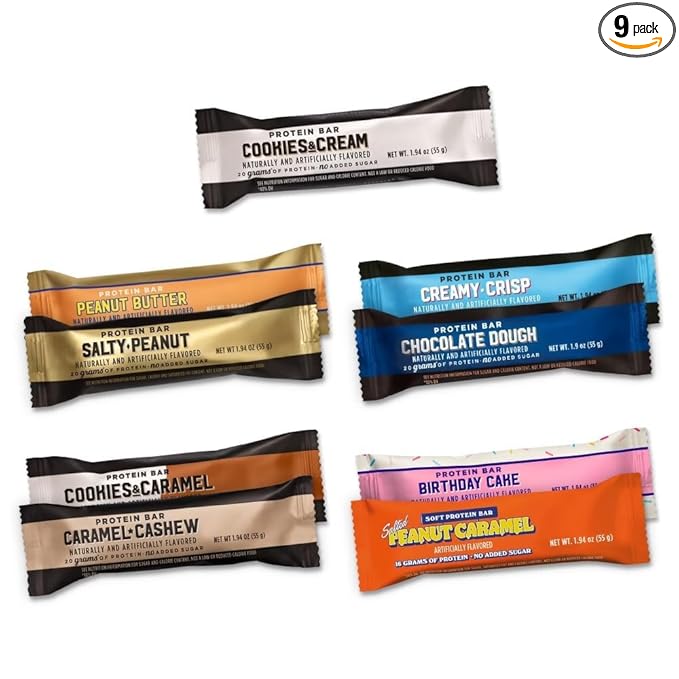 𝐁𝐚𝐫𝐞𝐛𝐞𝐥𝐥 Protein Bar Variety | 9 count | Cookies &amp Cream Creamy Crisp Chocolate Dough Birthday Cake PeanutCaramel Salty Peanut CaramelCashew Cookies &amp Caramel