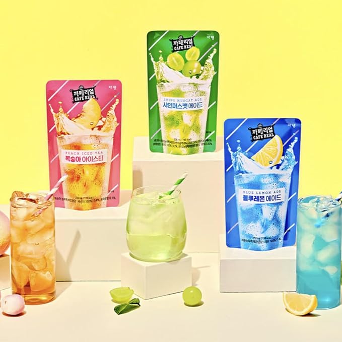 Korean Covenienve Store Drink Pouch Sampler Set - 5 PACK 10 PACK (mango watermelon blue lemonade peach ice tea shine muscat) + dalgaru yakgwa mirror (ADE 10 PACK)