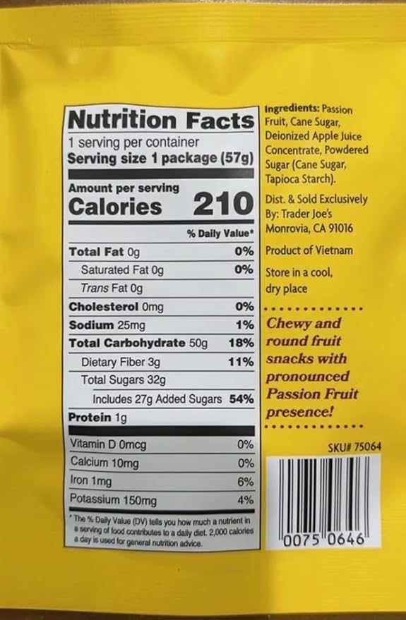 Generic Trader Joe's Passion Fruit Rounds Fruit Snacks Net Wt. 2oz (57g) Pack of 3.
