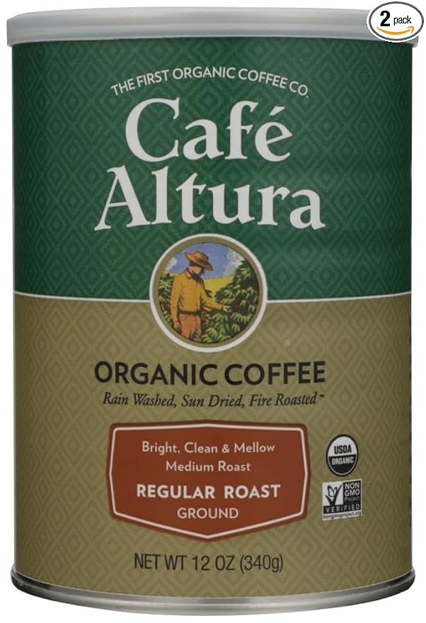 Cafe Altura Regular Roast Coffee Ground Organic 12.0 OZ (Pack of 2)