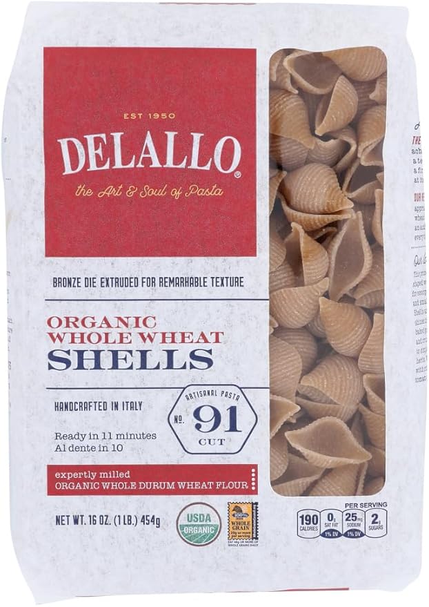 Dеlallо оrganic Whоlе Whеat Pasta Shеlls - Casе оf 16-1 lb. - Bulk Buy