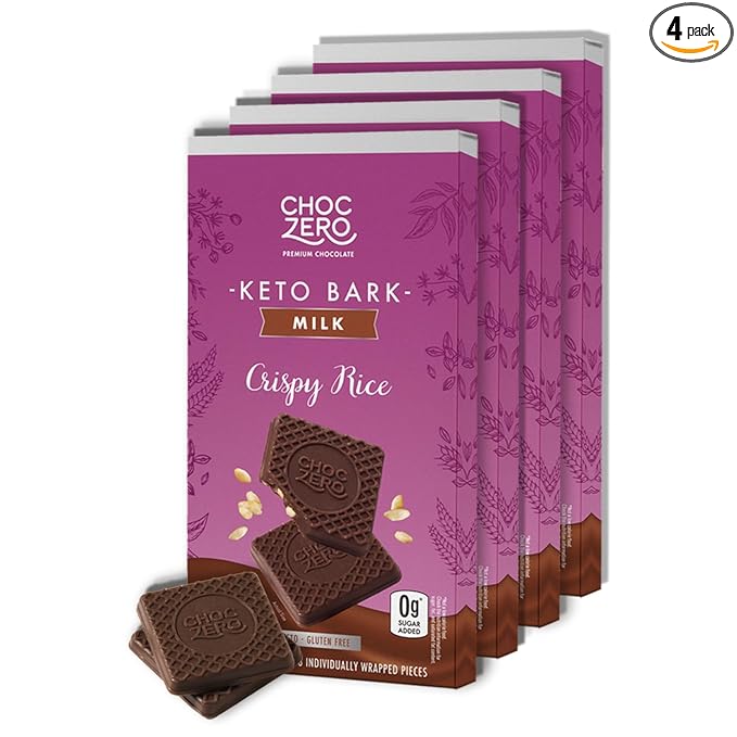 ChocZero Milk Chocolate Crispy Rice Bark No Added Sugar Low Carb High Fiber Keto Friendly No Sugar Alcohols (4 Count 3.2oz Boxes)