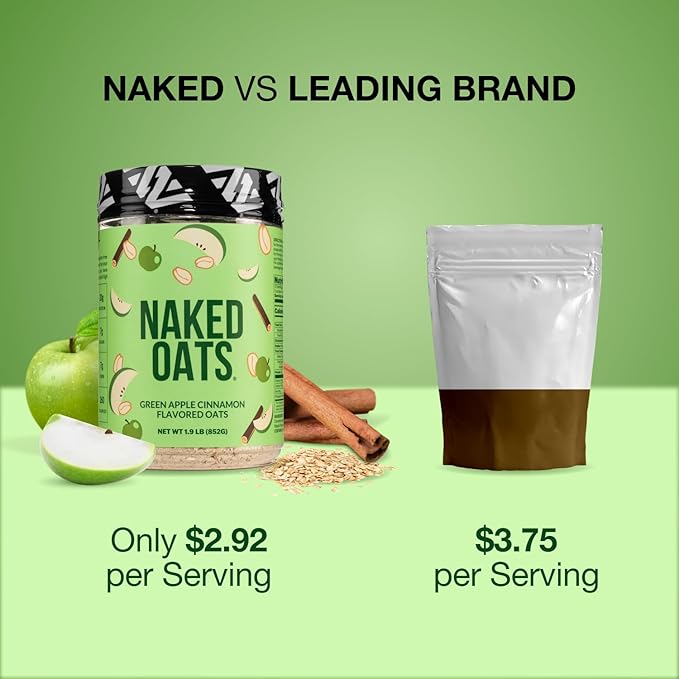 Naked Oats - Apple Cinnamon Overnight Oats 20g Whey Protein Gluten-Free Oatmeal Instant Breakfast or Shake High Protein Oatmeal High Fiber Breakfast Shake Non GMO No Soy - 12 Servings