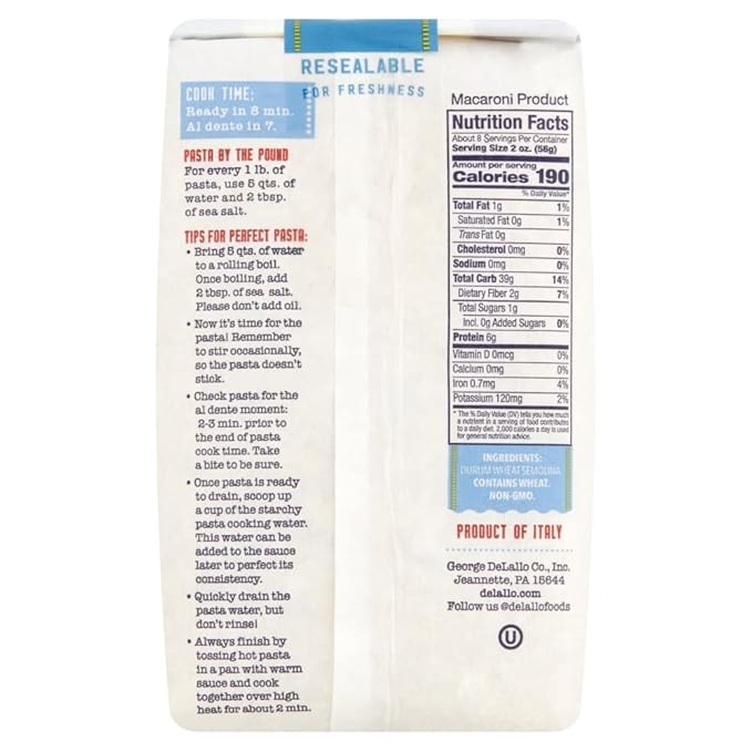 DeLallo Orzo Pasta 1lb Bag 16-Pack