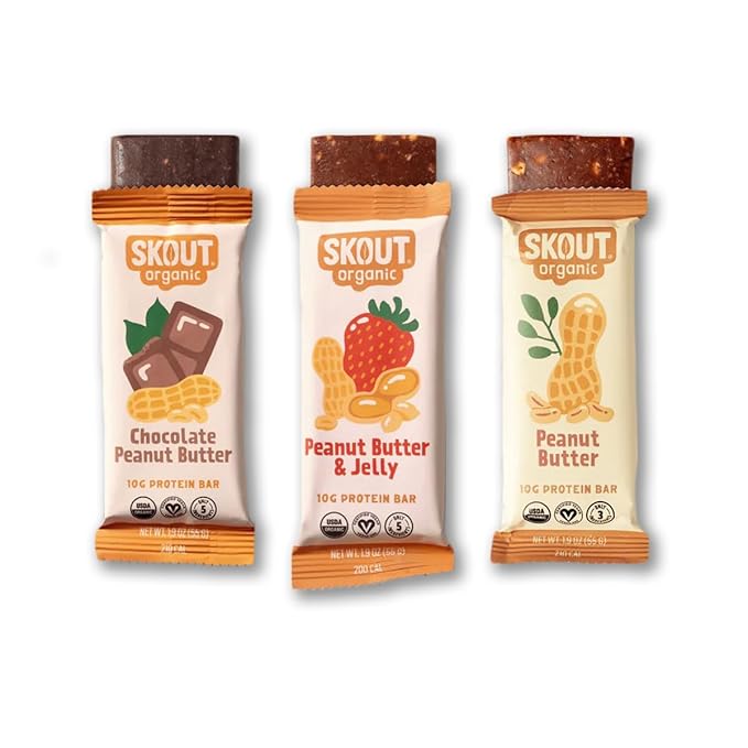 Skout Organic Plant-Based Protein Bars Variety Pack (12 Pack) 3 Flavors - 10g Protein - Vegan Protein Bars - Only 6 Ingredients Or Less - Easy Snack - Gluten Dairy Grain &amp Soy Free