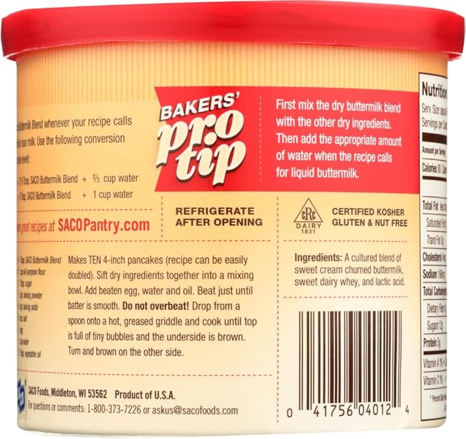 Saco Powdered Buttermilk 12-ounce Cans (Pack of 3) by Saco