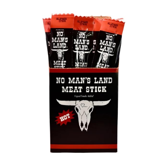No Mans Land Beef Jerky Meat Sticks| High Protein | 24 x 1oz Meat Sticks (24 Pack - 1oz Hot)
