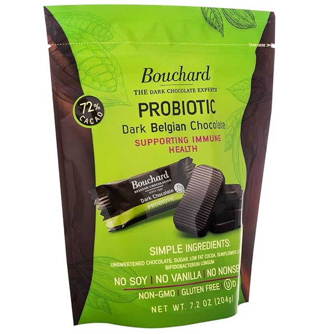 Bouchard Belgian Dark Chocolate Napolitains (72% Cacao) with Probiotics 7.2 OZ (204g) (Pack of 2)