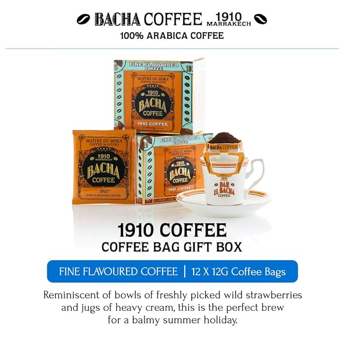 Bacha Coffee | 1910 Fine Flavoured Medium Roast 100% Arabica Specialty Coffee 12 Coffee Drip Bags Gift Box