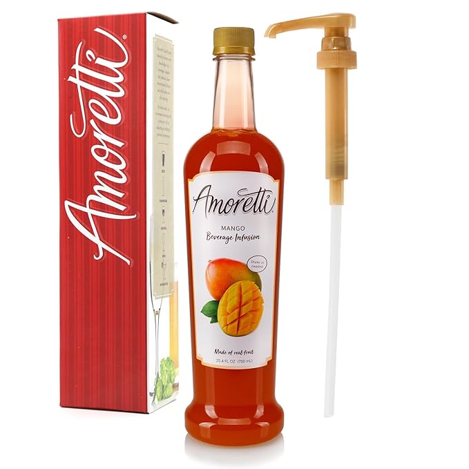 Amoretti - Mango Beverage Infusion - Drink Mix &amp Water Enhancer with Pump for Flavoring Cocktails Waters Teas and other Beverages Preservative Free