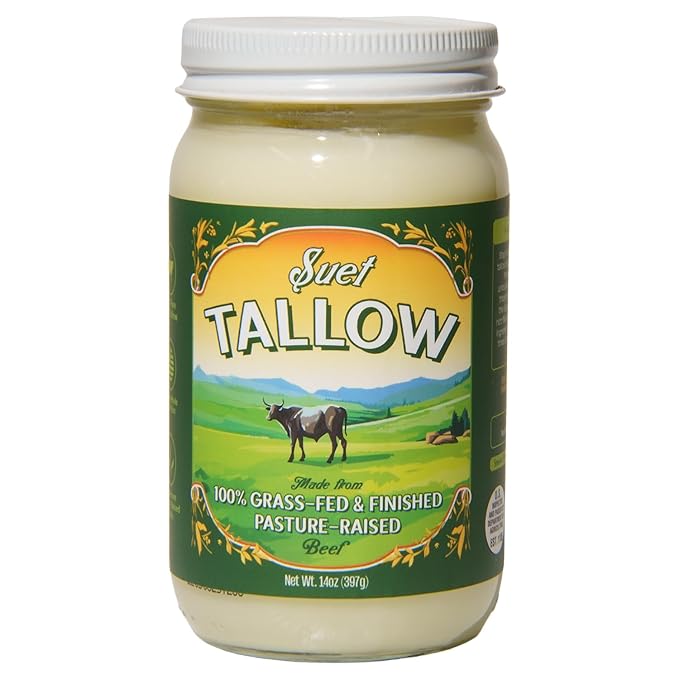 Pasture Raised Beef Tallow Grass-Fed &amp Grass-Finished Made from Beef Suet for more nutrients Glass Jar