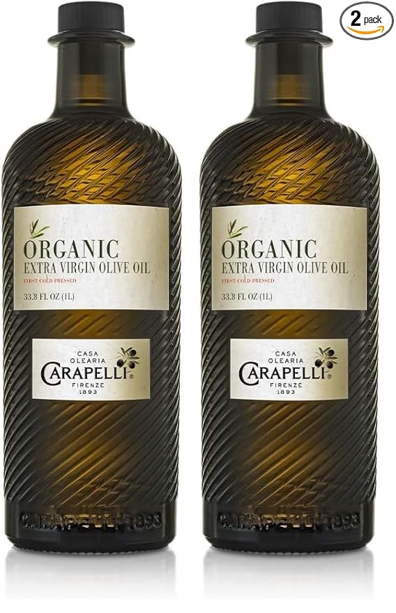 Carapelli - Organic Extra Virgin Olive Oil: Cold-Pressed Organic EVOO – 33.8 Fluid Ounces (1 Liter) (Pack of 2)