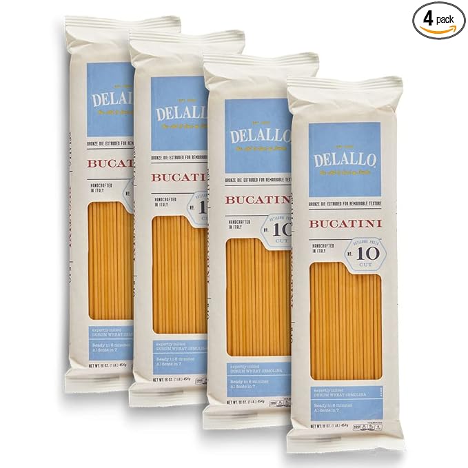 DeLallo Bucatini Pasta Noodles 1 Pound Bag (4 Pack) Imported Pasta from Italy Bronze Cut Kosher Non-GMO