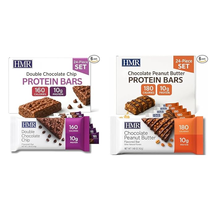 HMR® Protein Bars 24 Count – Double Chocolate Chip &amp Chocolate Peanut Butter | High-Protein Low-Calorie Snack or Dessert | 10g Protein per Bar | Supports Weight Maintenance &amp Healthy Lifestyl