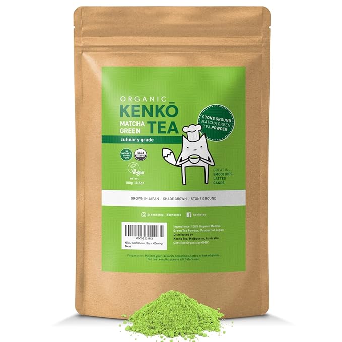 Kenko Matcha Green Tea Powder [USDA Organic] Culinary Grade Matcha Powder for Lattes Smoothies and Baking [100g Bag = 50 Servings]